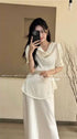Cowl Neckline Short Sleeves Tie Tops With Skirts Sets